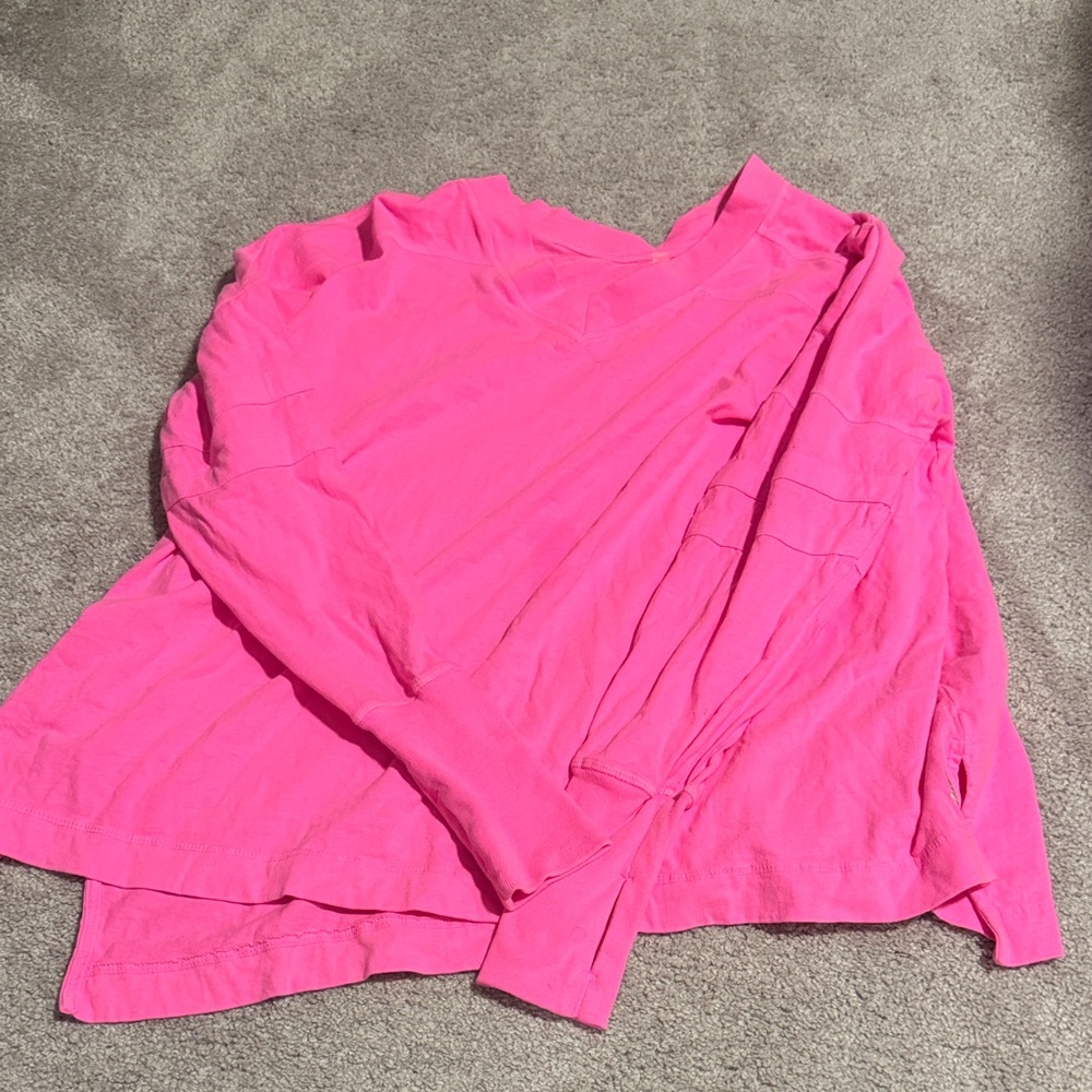 NWOT free people rugby style hot pink oversized long sleeve